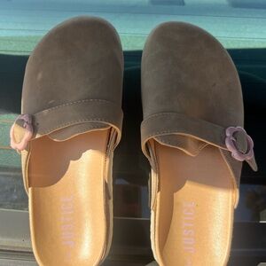 Justice Women's Brown Mules with Pink Accent